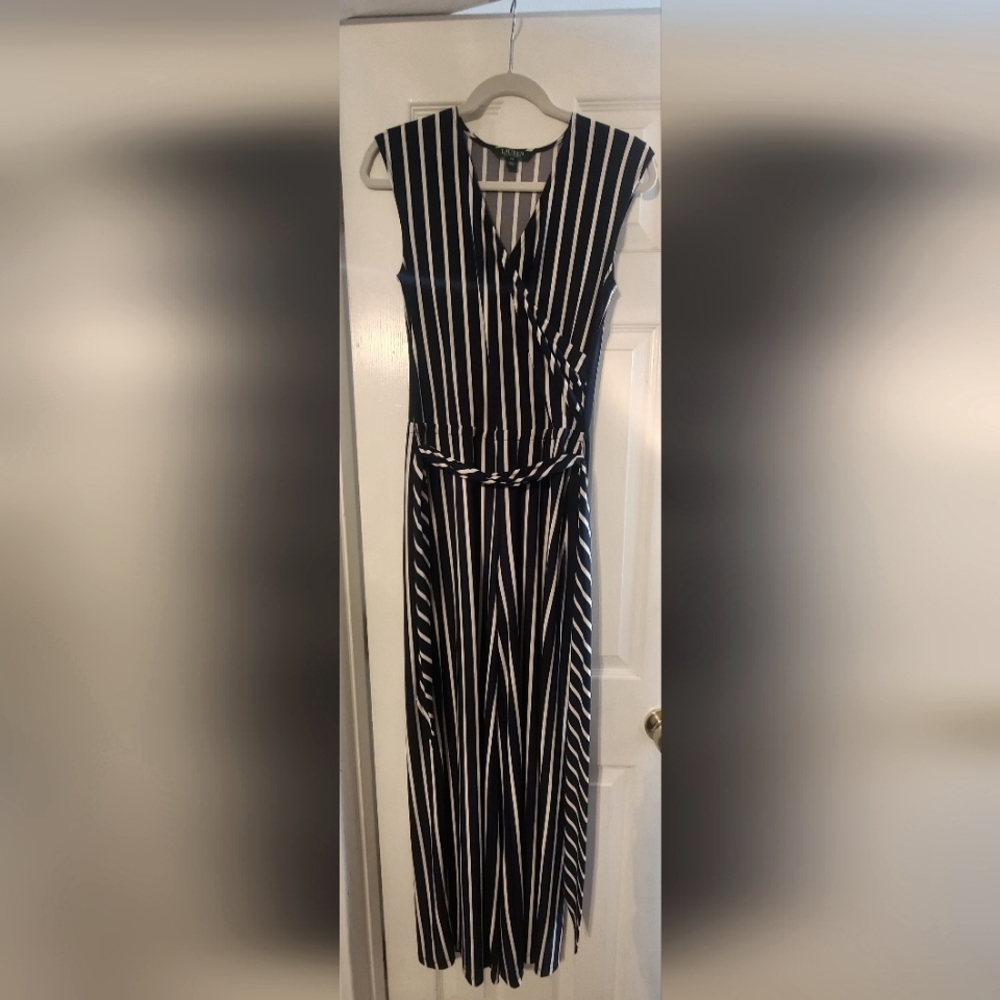 Ralph Lauren blue and white stripes romper